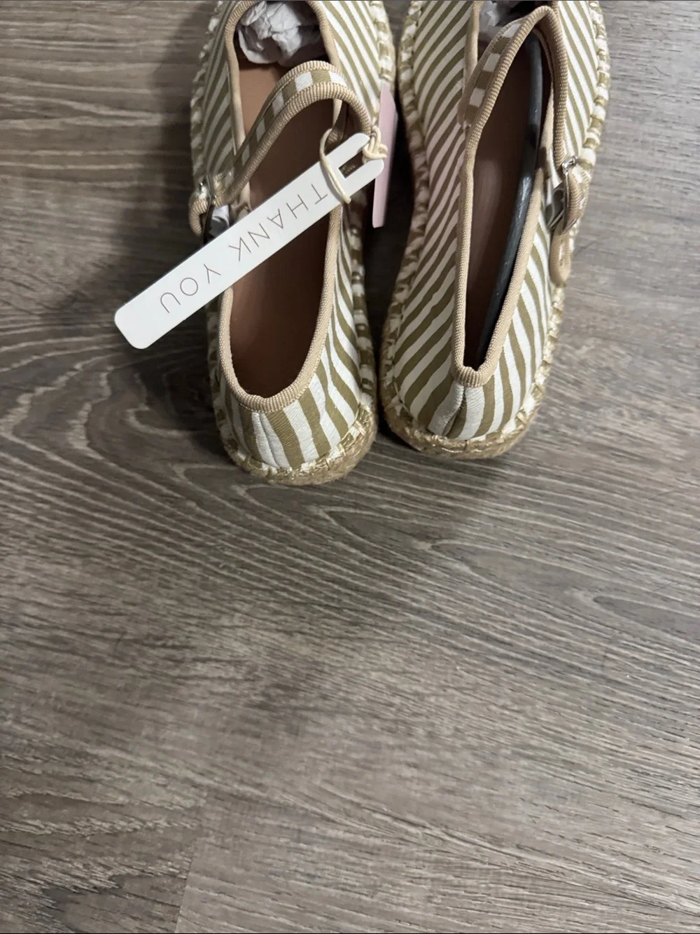 Striped Mary Jane Espadrille Flats in Beige and White